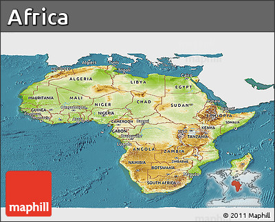 Physical Panoramic Map of Africa, single color outside, satellite sea