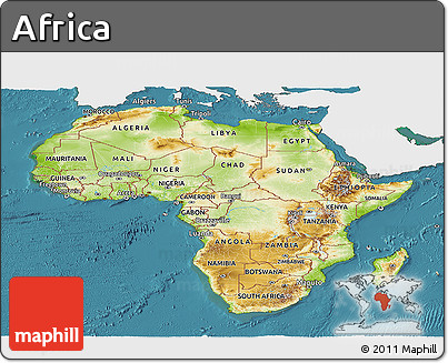 Physical Panoramic Map of Africa, single color outside, satellite sea