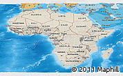 Shaded Relief Panoramic Map of Africa, political shades outside, shaded relief sea