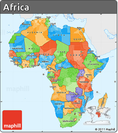 Political Simple Map of Africa, single color outside