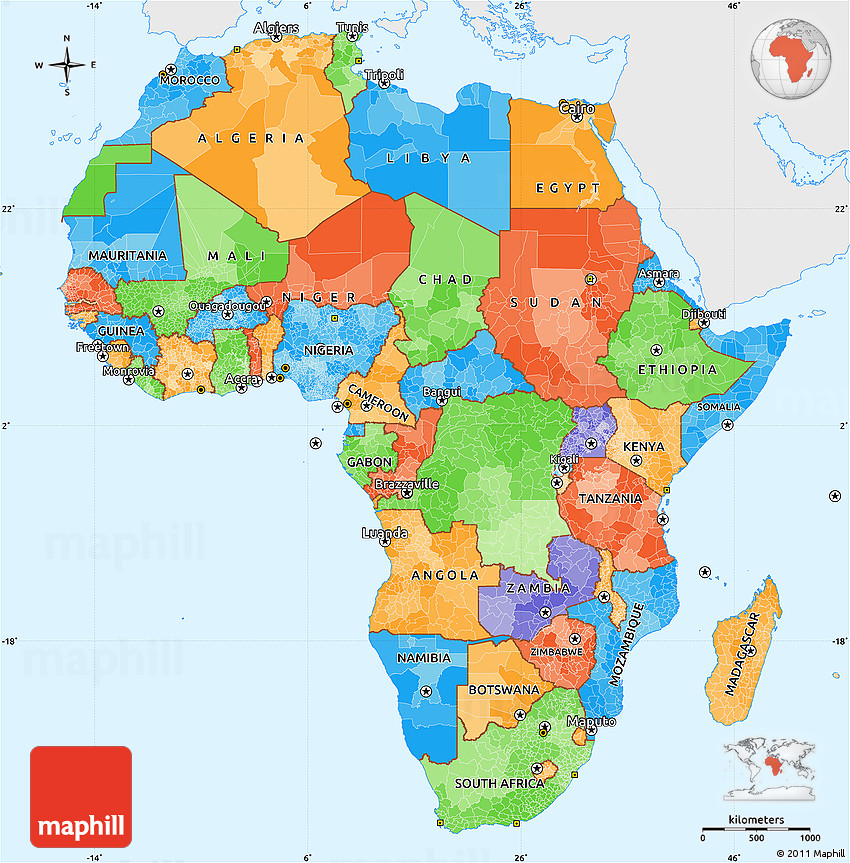 Political Simple Map of Africa single color outside