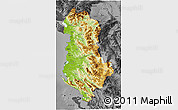 Physical 3D Map of Albania, darken, desaturated