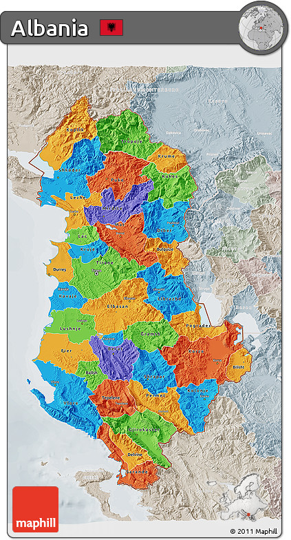 Political 3D Map of Albania, lighten, semi-desaturated