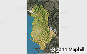 Satellite 3D Map of Albania, darken, semi-desaturated, land only
