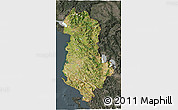 Satellite 3D Map of Albania, darken, semi-desaturated