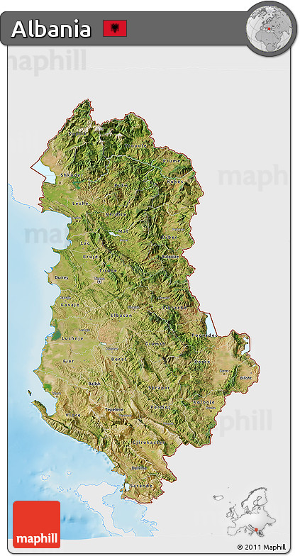 Satellite 3D Map of Albania, single color outside, shaded relief sea