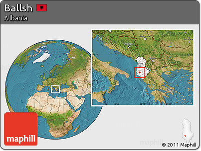 Satellite Location Map of Ballsh, highlighted country, within the entire country
