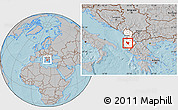 Gray Location Map of Berat, highlighted country, within the entire country, hill shading