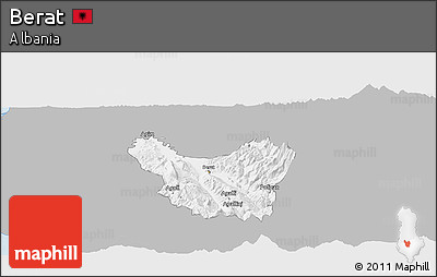 Gray Panoramic Map of Berat, single color outside