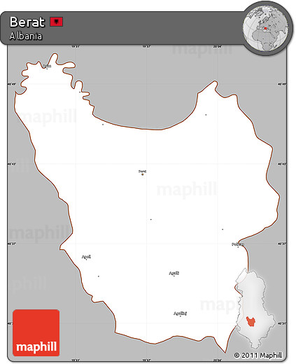 Gray Simple Map of Berat, cropped outside