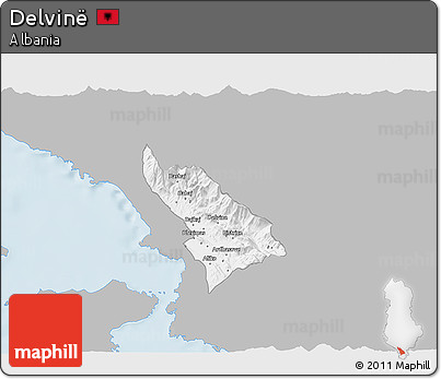 Gray 3D Map of Delvinë, single color outside