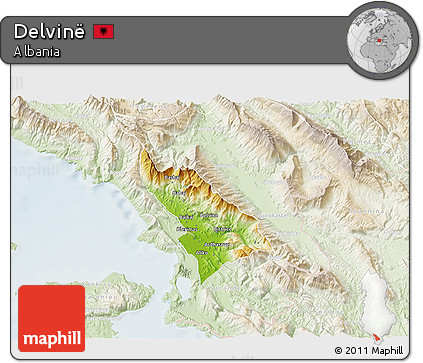 Physical 3D Map of Delvinë, lighten