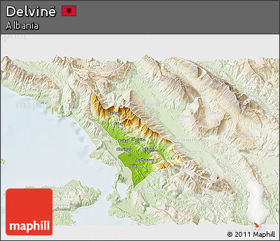Physical 3D Map of Delvinë, lighten