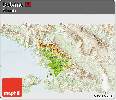 Physical 3D Map of Delvinë, lighten