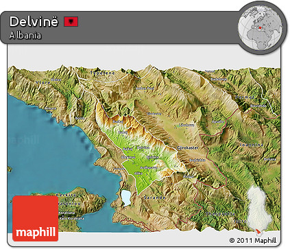 Physical 3D Map of Delvinë, satellite outside