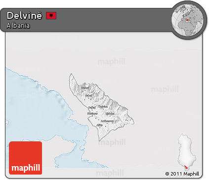 Silver Style 3D Map of Delvinë, single color outside