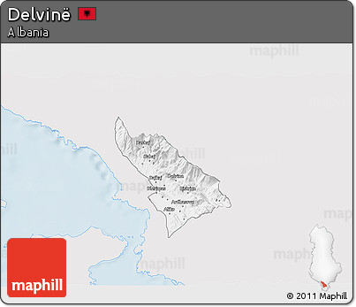 Silver Style 3D Map of Delvinë, single color outside