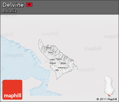 Silver Style 3D Map of Delvinë, single color outside