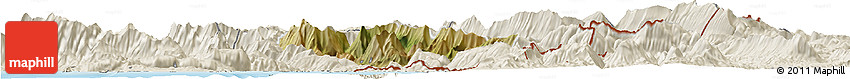 Satellite Horizon Map of Delvinë, shaded relief outside