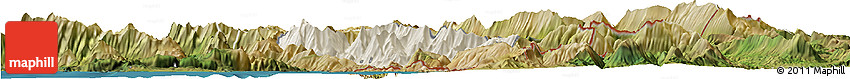 Shaded Relief Horizon Map of Delvinë, satellite outside