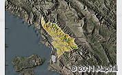 Satellite Map of Delvinë, darken, semi-desaturated