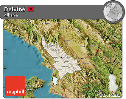 Shaded Relief Map of Delvinë, satellite outside