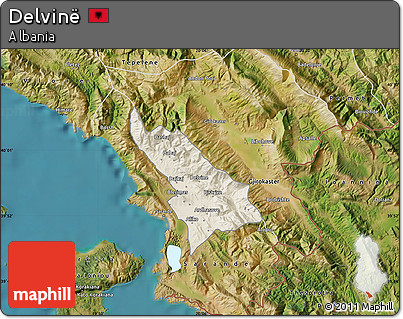 Shaded Relief Map of Delvinë, satellite outside