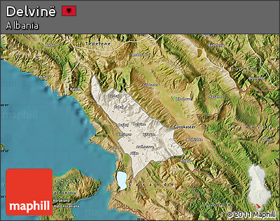Shaded Relief Map of Delvinë, satellite outside