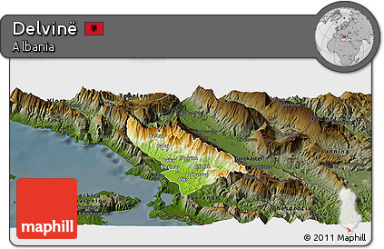 Physical Panoramic Map of Delvinë, darken