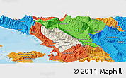 Shaded Relief Panoramic Map of Delvinë, political outside