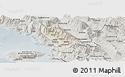 Shaded Relief Panoramic Map of Delvinë, semi-desaturated