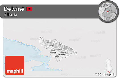Silver Style Panoramic Map of Delvinë, single color outside