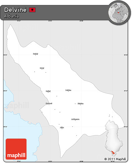 Silver Style Simple Map of Delvinë, single color outside