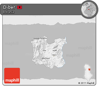 Gray 3D Map of Dibër, single color outside