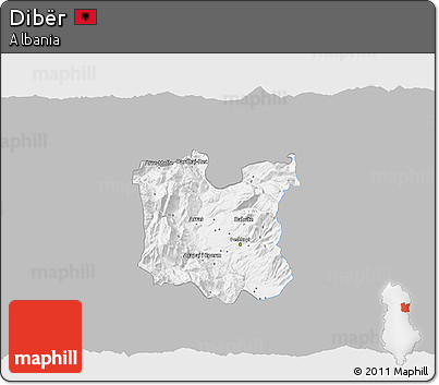 Gray 3D Map of Dibër, single color outside