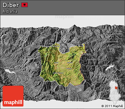 Satellite 3D Map of Dibër, desaturated