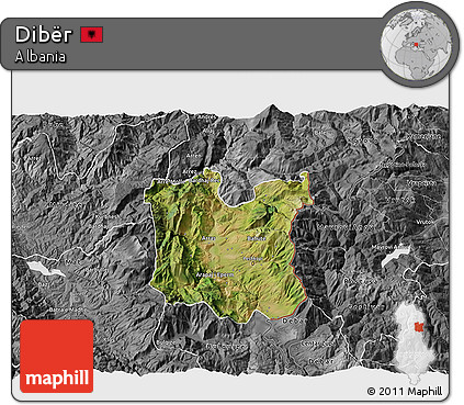 Satellite 3D Map of Dibër, desaturated