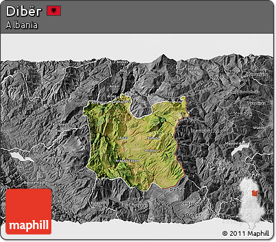 Satellite 3D Map of Dibër, desaturated