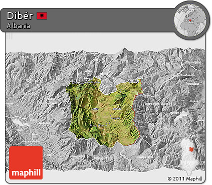 Satellite 3D Map of Dibër, lighten, desaturated
