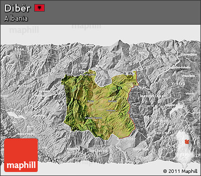 Satellite 3D Map of Dibër, lighten, desaturated