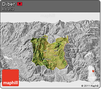 Satellite 3D Map of Dibër, lighten, desaturated