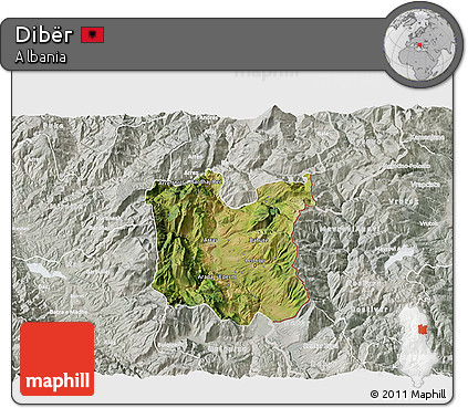 Satellite 3D Map of Dibër, lighten, semi-desaturated