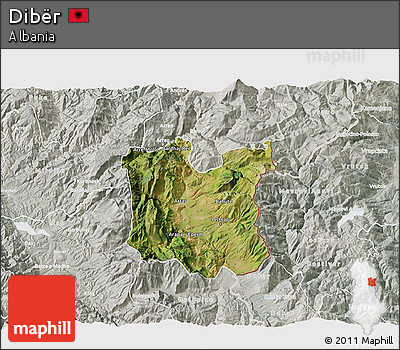 Satellite 3D Map of Dibër, lighten, semi-desaturated