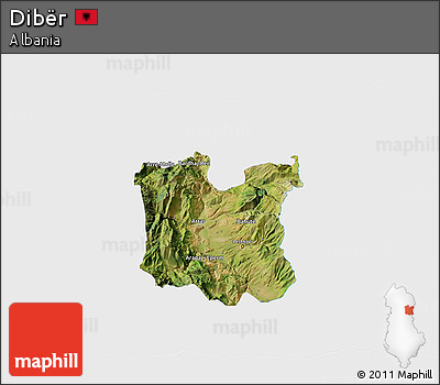 Satellite 3D Map of Dibër, single color outside