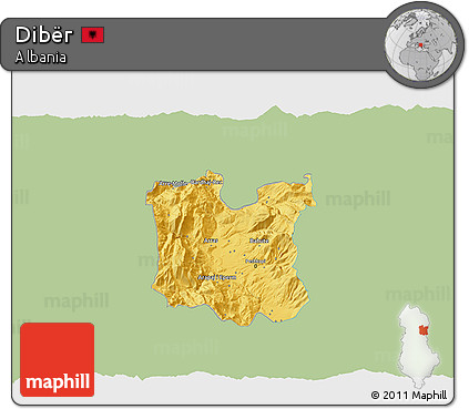 Savanna Style 3D Map of Dibër, single color outside