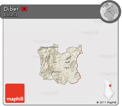 Shaded Relief 3D Map of Dibër, cropped outside