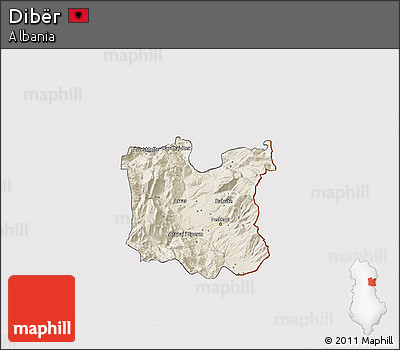 Shaded Relief 3D Map of Dibër, cropped outside