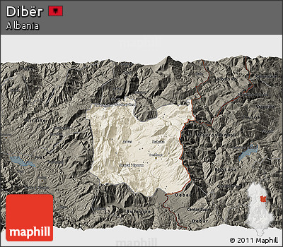 Shaded Relief 3D Map of Dibër, darken