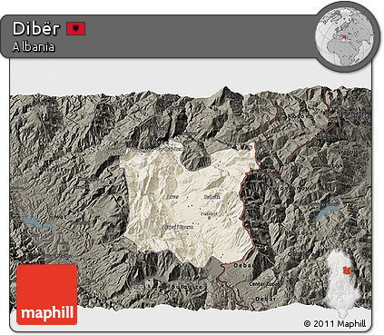 Shaded Relief 3D Map of Dibër, darken