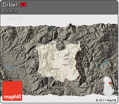 Shaded Relief 3D Map of Dibër, darken